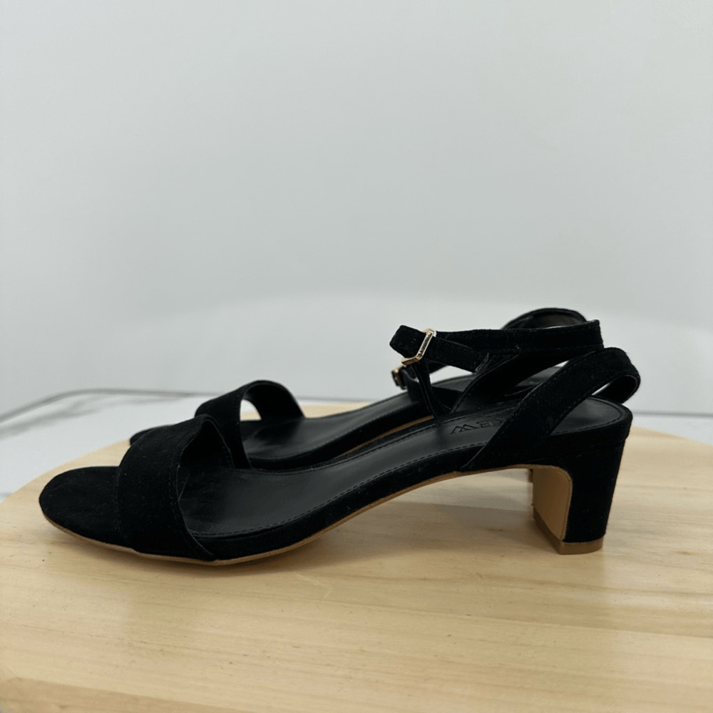 J. Crew Faux Sueded strapped kitten heeled sandals Size 6 Black Minimalist NEW - Picture 2 of 9